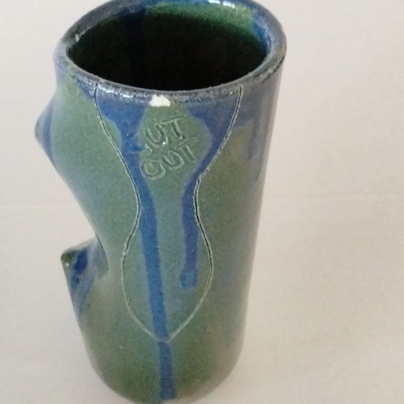 Artisan Blue Green Vase Rustic Primitive Drip Glaze - Picture 5 of 9